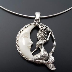 Bali Mermaid Moon Necklace .925 Sterling Silver